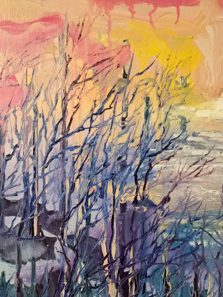 Lake Sunset Forest Art Original Oil Painting Abstract Sea Artist Svinar Oksana