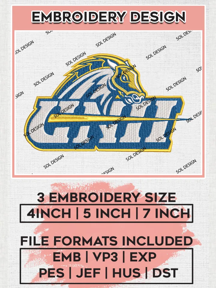 NCAA UNH College Team Mascot Logo Embroidery Design Files, NCAA New Haven Chargers Machine Embroidery, NCAA Teams, 3 sizes, NCAA Machine embroidery designs, Digital Download