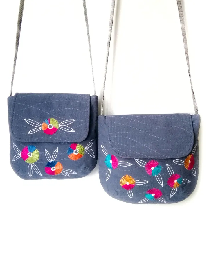 Handcrafted Small Embroidered Messenger Purses for Women - Handmade Fabric Mini Shoulder Bags: Stylish Floral Designs. FREE SHIPPING!