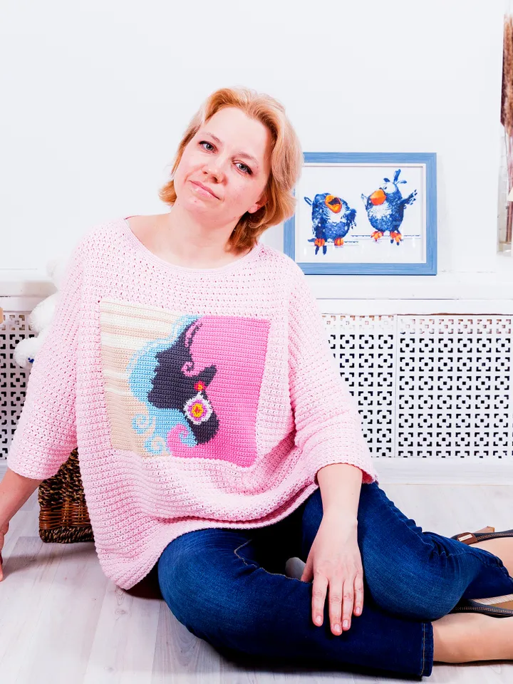 Intarsia Oversized Sweater Gloria Crochet Pattern