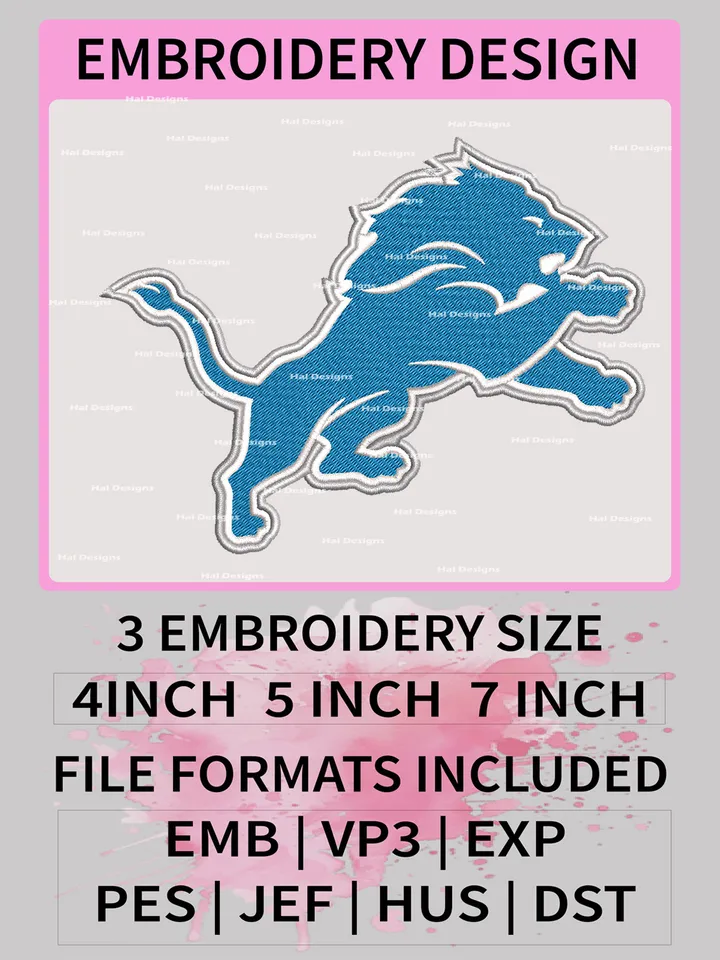 Detroit Lions Embroidery Files, NFL Logo Embroidery Designs, NFL Detroit, NFL Machine Embroidery Designs