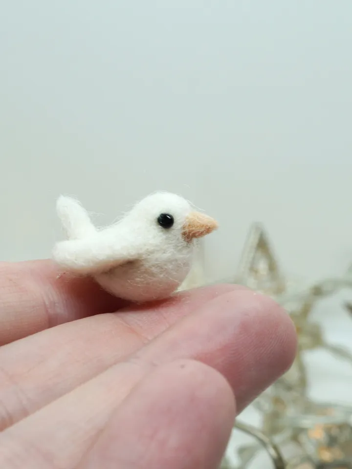 Tiny needle felted white wren, miniature bird, made to order