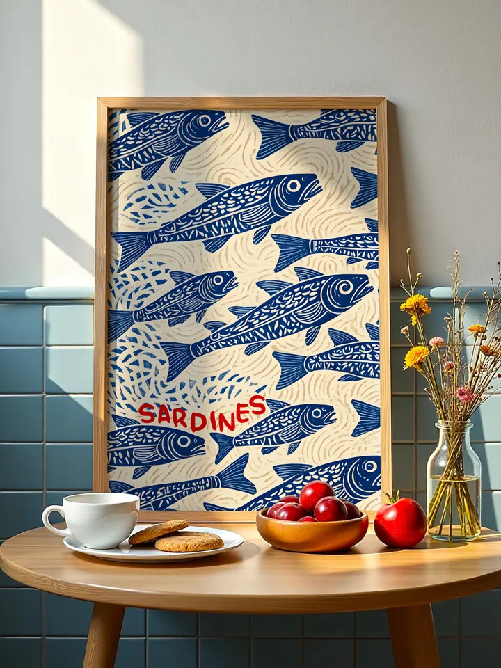 Sardines Print Sardine Tin Vintage Poster Retro Sardine Wall Art Fish Print Eclectic Wall Art Colorful Kitchen Art Maximalist Poster Digital