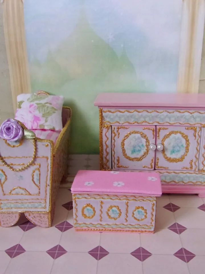 Dollhouse roombox furniture. Furniture for dolls. Furniture set.1:12