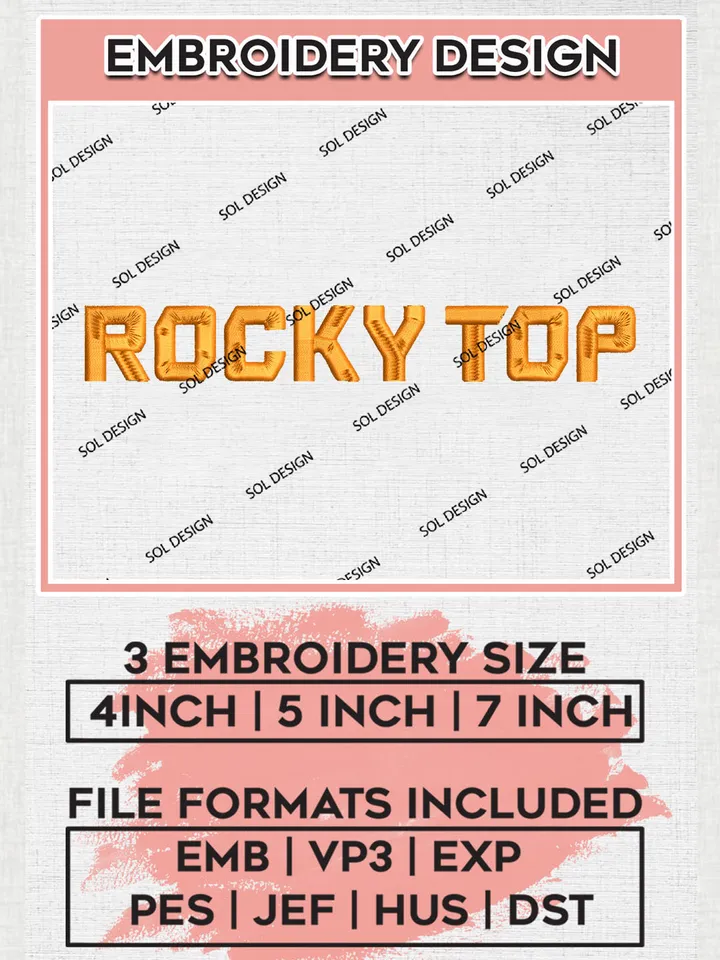 NCAA Rocky Top Team Mascot Logo Embroidery Design Files, NCAA Tennessee Volunteers Machine Embroidery, NCAA Teams, Game Day, 3 sizes, NCAA Machine embroidery designs, Digital Download