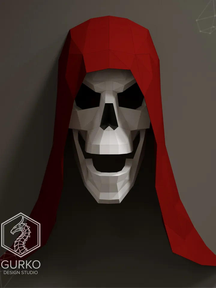 Hooded Skull Papercraft, Digital Template, PDF Download, Gurko, Trophy, 3D Low Poly, Pepakura, DIY Origami, Paper Decor, DIY Gift