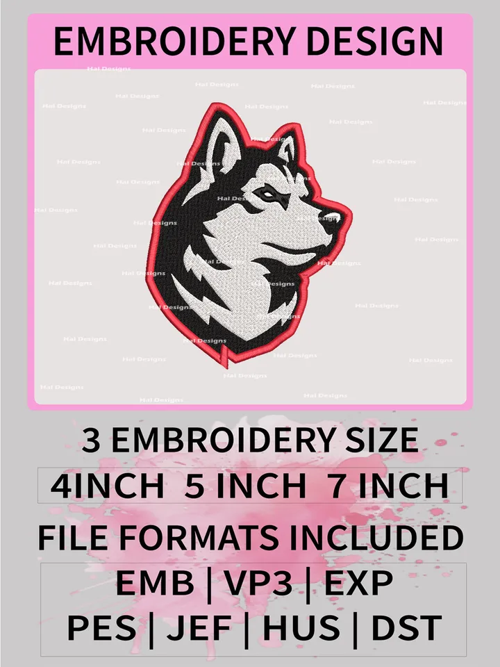 NCAA Northeastern Huskies Embroidery File, 3 Sizes, 6 Formats, NCAA Machine Embroidery Design, NCAA Logo, NCAA Teams