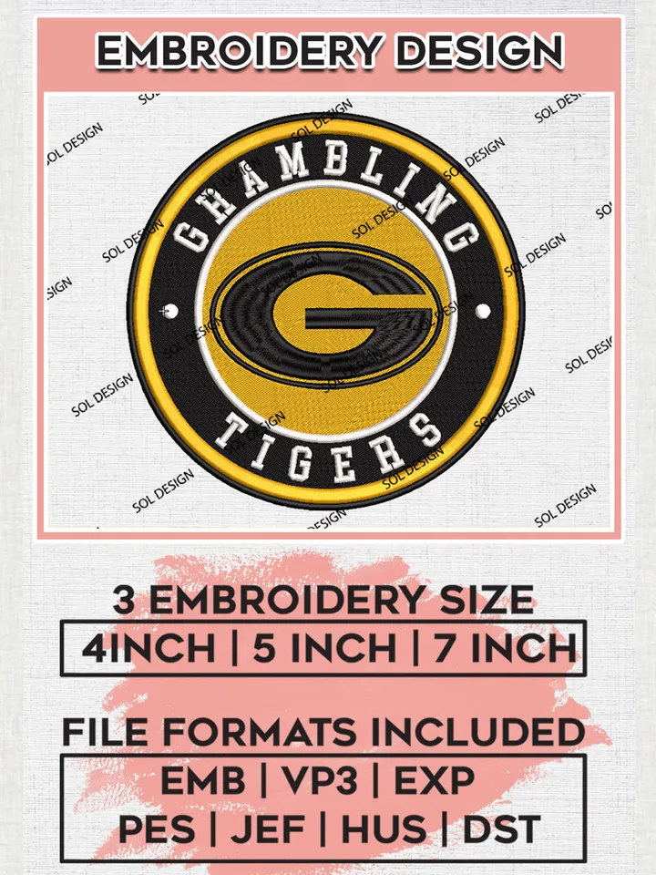 NCAA Grambling Tigers Round Logo Embroidery, NCAA Grambling Tigers Logo Embroidery files, NCAA Teams, Machine embroidery designs, Digital Download