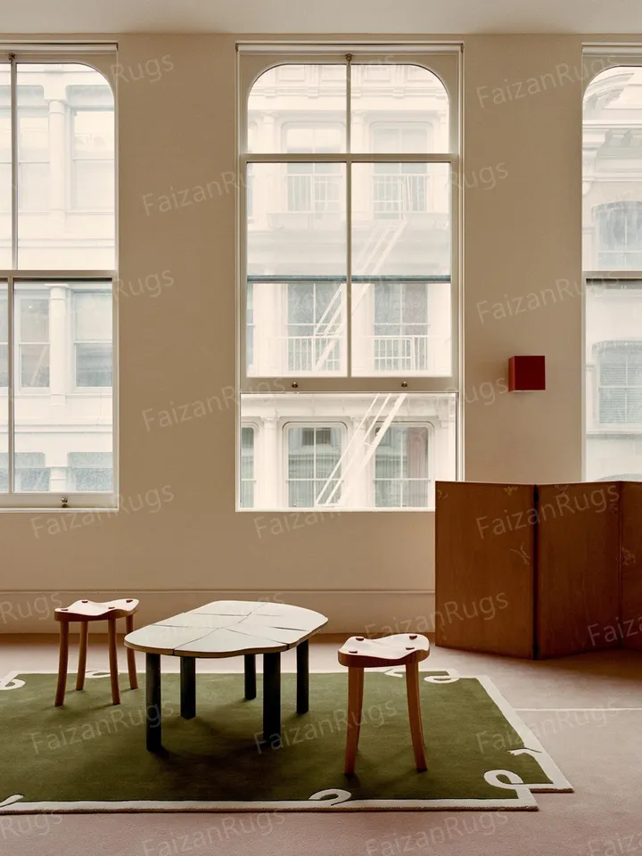 Buy Anthropologie | Handcrafted Tufted Rug | Green-colored Area rug | Wool Carpet | Living Room Bedroom Hall Dining Room Indoor Use.