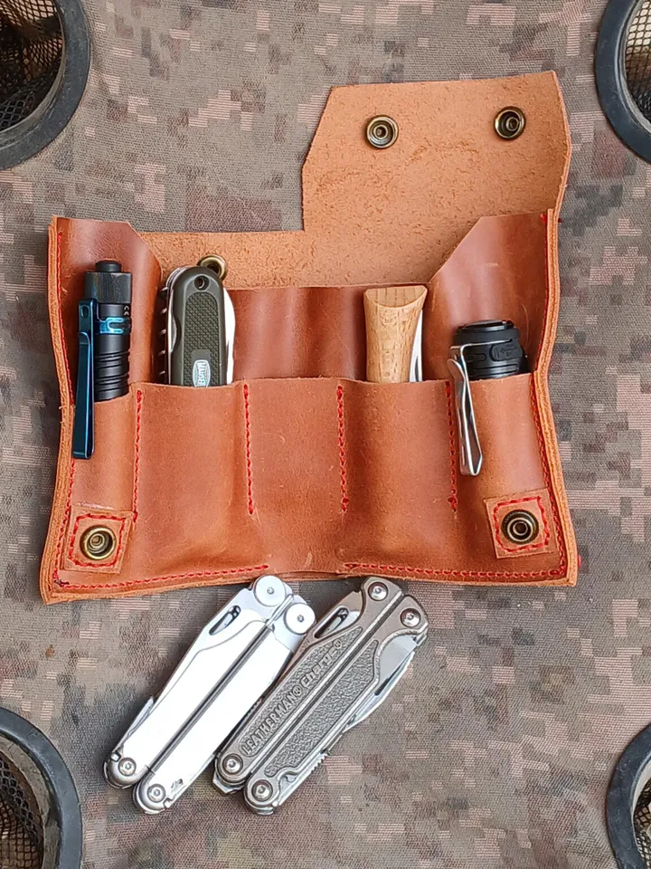 Leather Knife Bag, Multitool, Flashlight Holster, Sheath, Tactical Pen, Organizer, Multitool Sheath Bag Purse, Handmade Leather Bag, EDC Bag