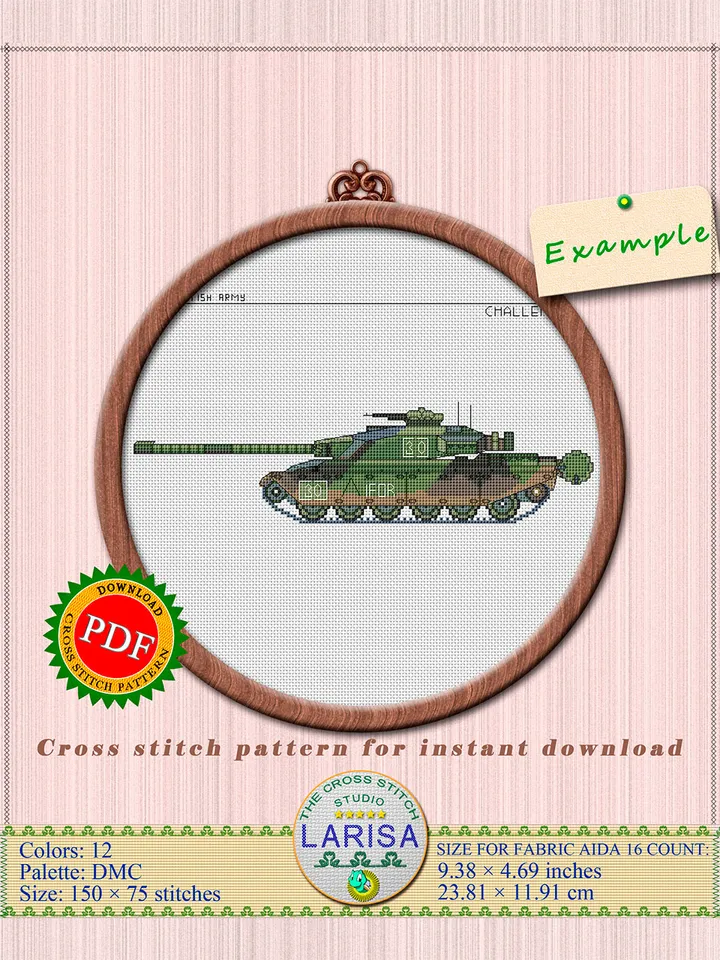 Challenger 1 Cross Stitch Pattern | Main Battle Tank Challenger 1 | British Tank Challenger 1 Chart