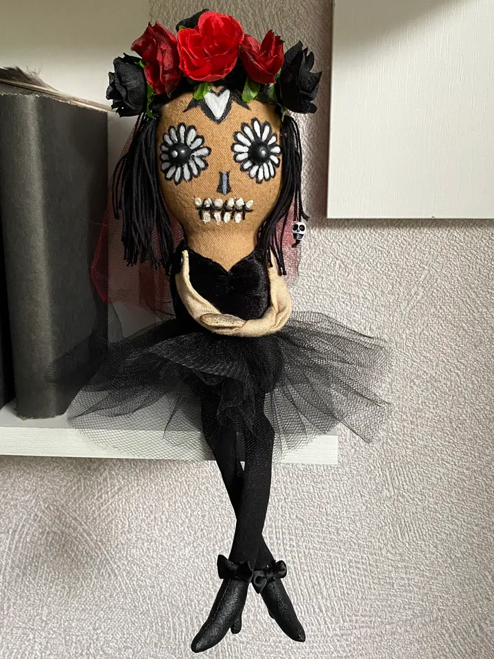 Halloween doll . Sugar skull doll . Handmade Rag doll .