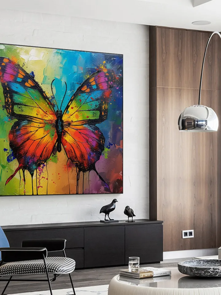 Original Colorful Butterfly Oil Painting On Canvas, Large Wall Art, Abstract Animals Painting, Office Wall Art, Custom Painting, Home Decor