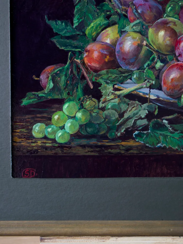 Oil painting still life of «Plums»