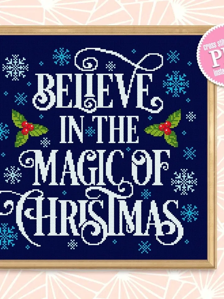Christmas lettering cross stitch pattern PDF download Winter holiday cross stitch chart, Merry Christmas pattern digital PDF, Believe #N51