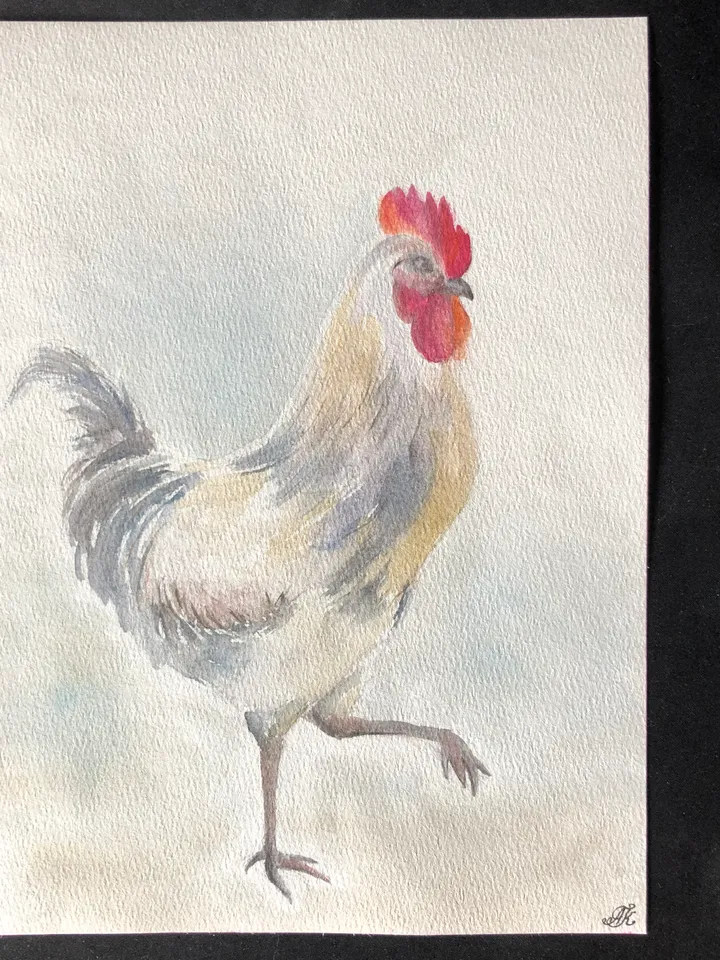 Rooster bird wall art painting living room original watercolour hand painted modern painting