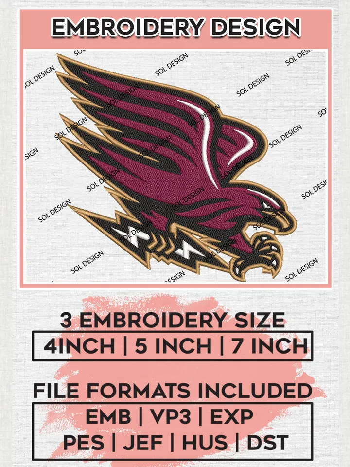UL Monroe Warhawks Team Mascot Logo Embroidery Design Files, NCAA UL Monroe Warhawks Machine Embroidery, NCAA Teams, Game Day, 3 sizes, NCAA Machine embroidery designs, Digital Download
