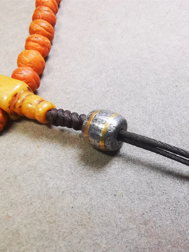 Gandhanra Handmade Tibetan Mala Spacer Beads,Cold Iron Stripe Dzi Marker Beads for Prayer Beads Necklace Accessories,0.35" × 0.35"