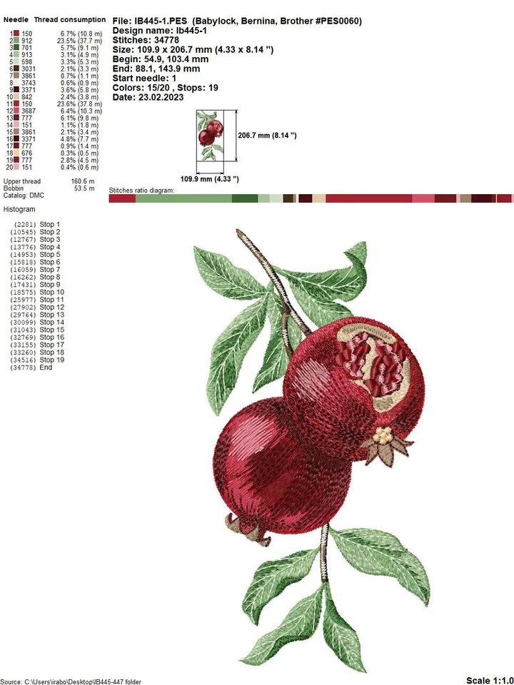 Set of Machine Embroidery Designs in Artistic Surface Technique Juicy Pomegranate machine embroidery pattern digital embroidery