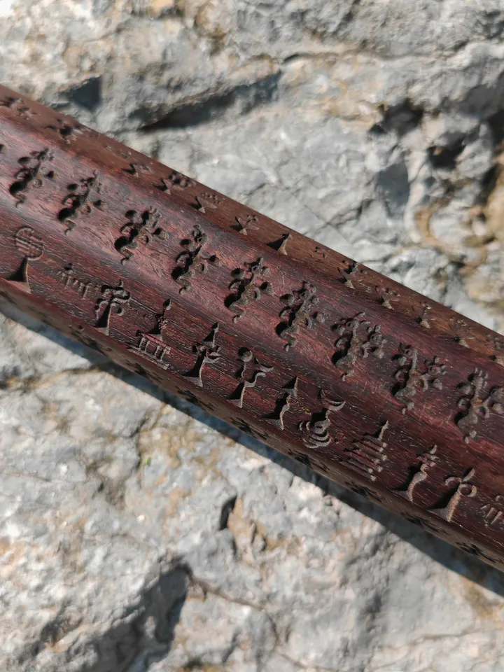 Gandhanra Antique Tibetan Buddhist Zanpar Wooden Mold Stick,Dharma Ritual Plate,Intricately Carved Esoteric Ritual Objects and protectors