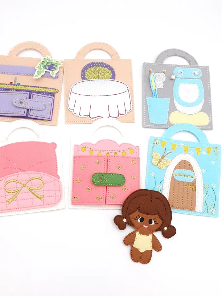 ITH Felt Dollhouse Quiet Book Embroidery Design Pattern, Activity Travel Toy Book Pages, 4x4 Hoop Digital File