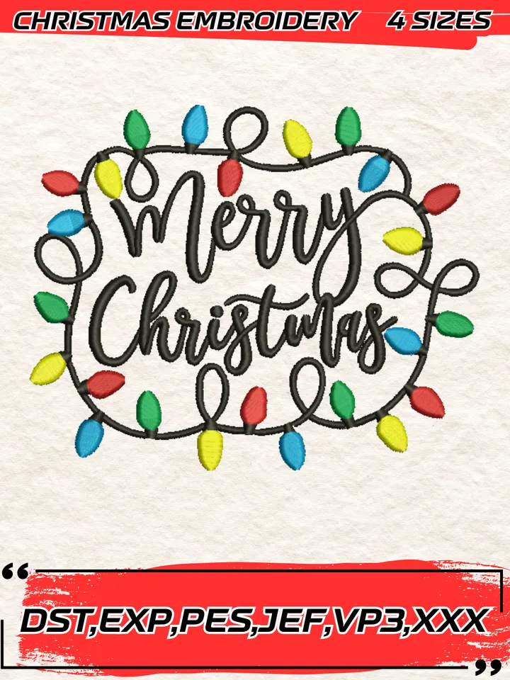 Merry Christmas Embroidery Design,Christmas Embroidery Design,4 Sizes, Digital Download