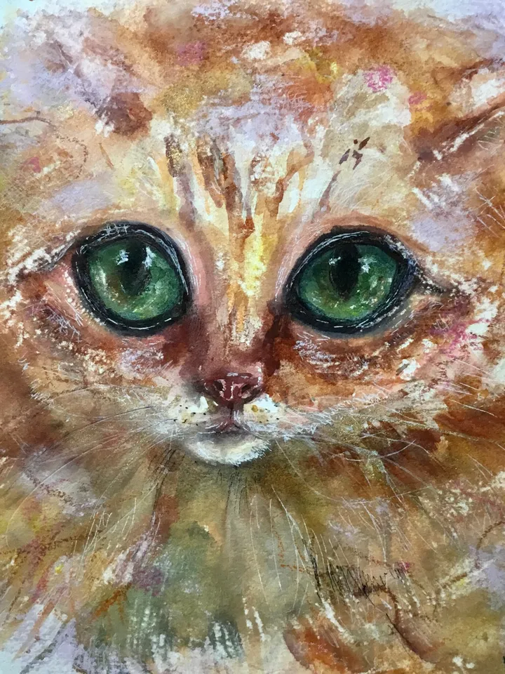 Fluffy red cat original watercolor painting,cats paintings ,animals wall art ,cat lovers gifts,kids room decoration,red cat art wall hanging