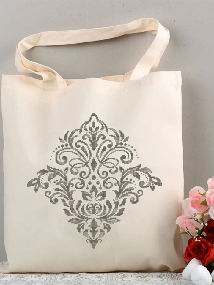 Floral damask ornament cross stitch pattern PDF download Flower mandala cross stitch chart, Floral scroll, Damask pattern digital PDF #M253