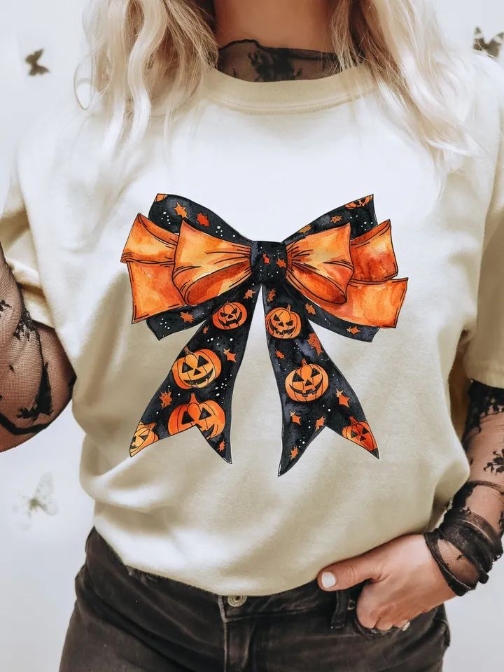 Halloween Gothic Coquette bow png, retro halloween png, trending png, Gothic png, black bow png, soft girl png, Pumpkin girly png