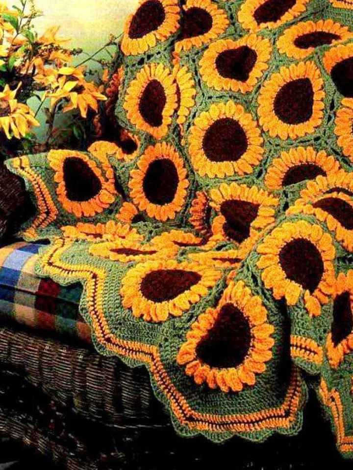 Crochet pattern blanket sunflower, easy afghan crochet blanket, baby crochet blanket pdf