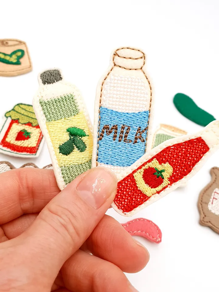 ITH Felt Groceries Embroidery Design Set, Play Food Milk Bread Jam Pattern, 4x4 Hoop Digital File