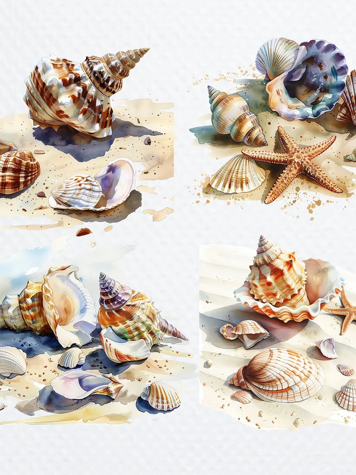 18 Seashells PNG Bundle, Seashell Clipart, Watercolor Sea Shell  clipart, Seashells sublimation, Paper craft, junk journal, Digital download