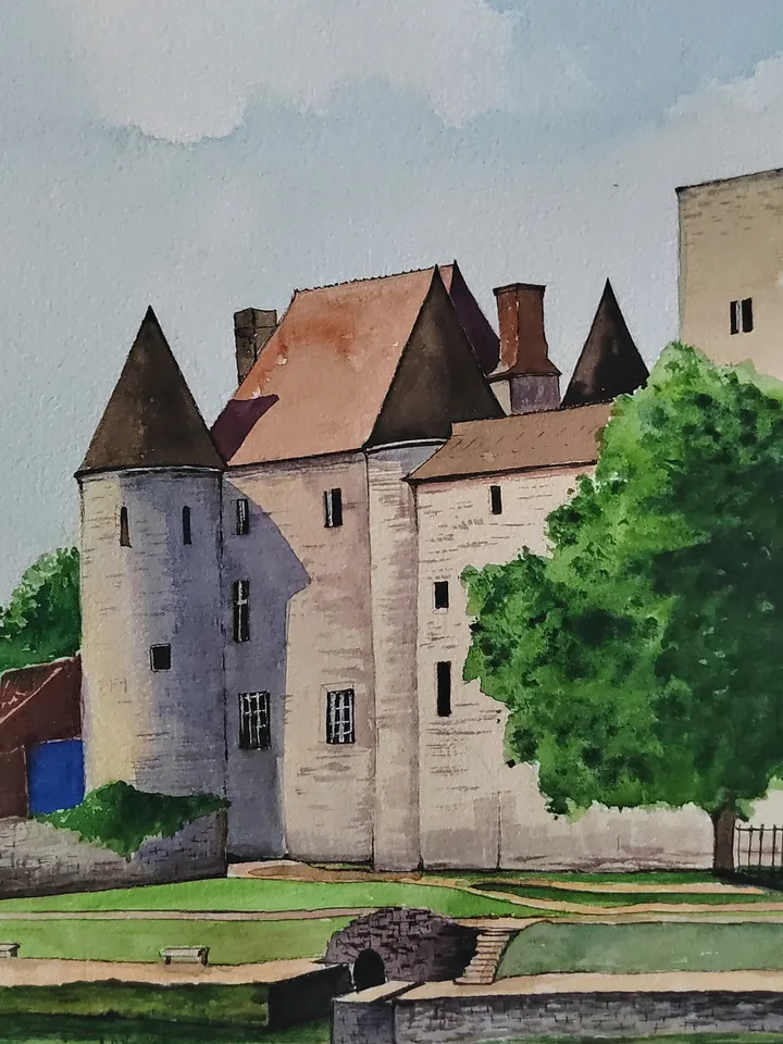 Original Watercolor Painting Old Castle Artwork Landscape with Stone Castle Art 30x40 cm by SoftWaves