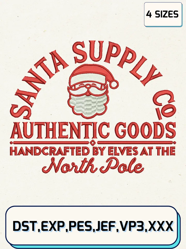 Santa Supply Co Embroidery Designs,Christmas Embroidery Designs,Machine Embroidery Files,4 Sizes