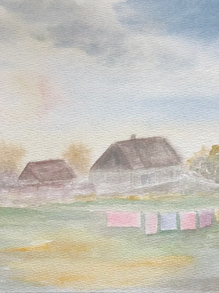 Summer in the village original watercolour painting
