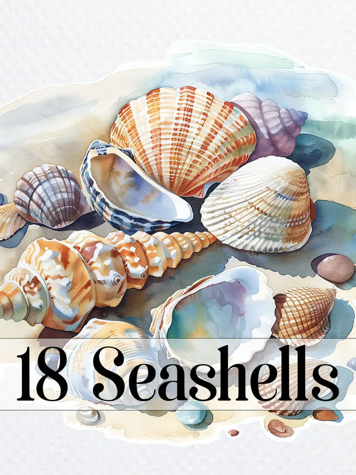 18 Seashells PNG Bundle, Seashell Clipart, Watercolor Sea Shell  clipart, Seashells sublimation, Paper craft, junk journal, Digital download