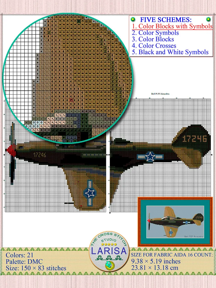 Airacobra Cross Stitch Pattern | World War II Fighter Aircraft