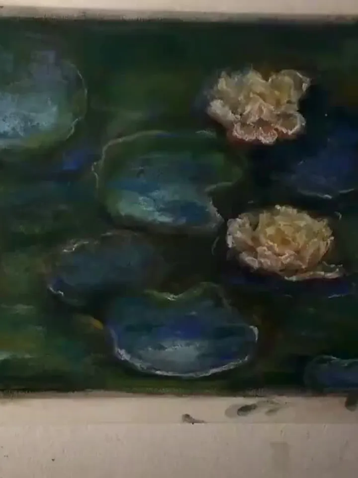 Water Lillies Monet inspired original soft pastel painting on sanded paper,one of a kind painting,wall hanging,unique gift home decoration.