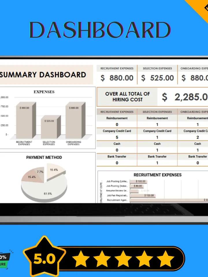 Hiring Costs Tracker Template, Recruitment Expense Monitoring Tool, HR Budget Management Spreadsheet