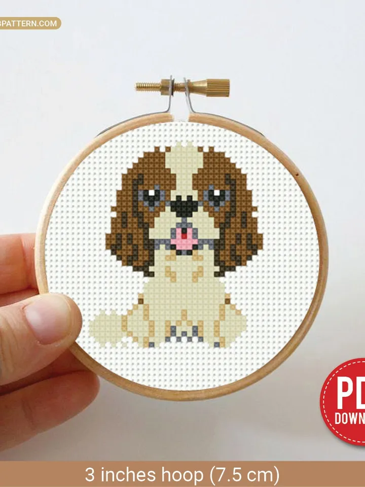 Mini spaniel breed Cross stitch pattern, tiny dog, contemporary pet, animal, beginner counted, modern chart, DIY, embroidery, instant PDF