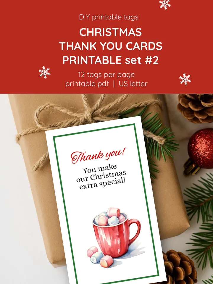 Holiday Mini Thank You Cards. Printable Vintage Watercolor Notes. Printable Christmas Thank You Mini Cards. Cozy & Vintage. Vintage Red & Green Thank You Cards. Small Holiday Printables. Family Holiday Thank You Cards. Printable Mini 2x3.5" Set.