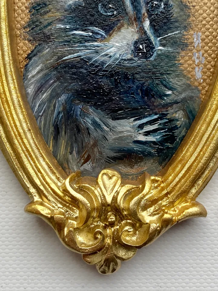 Raccoon Oil Painting Original In Vintage Style Frame Small Framed Animals Wildlife Art Arch Frame