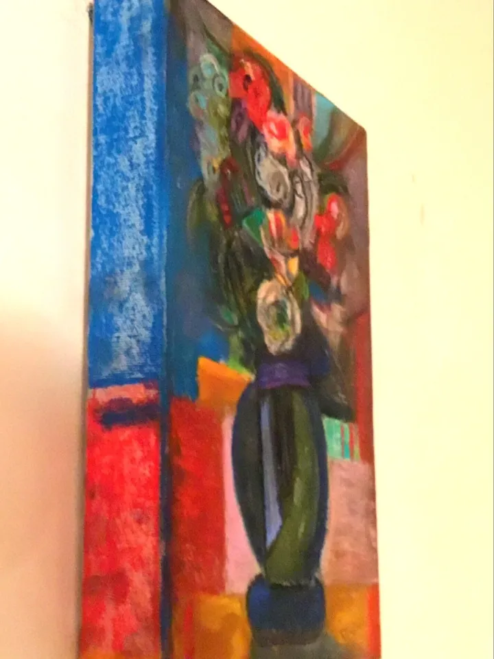 Flowers pastel original painting.Hand made abstract painting on 3 d canvas.