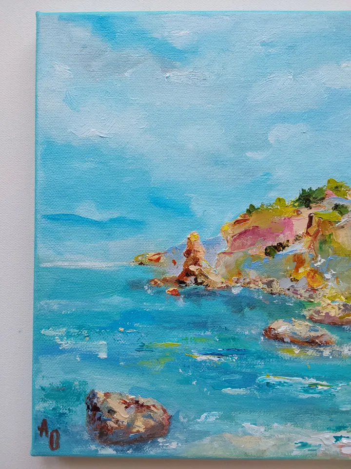 "Sea Bay" Landscape with oil on canvas 35x25cm (14x10inches)