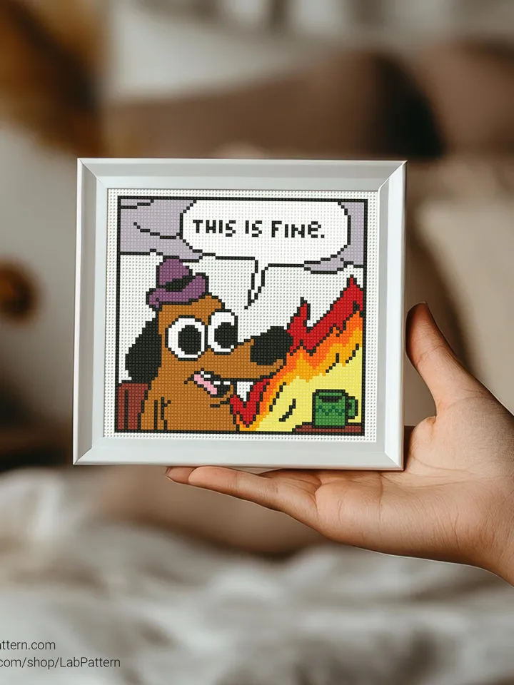 This is fine Meme Dog Cross stitch patterns, contemporary humor, Abstract, beginner counted, digital PDF, gift DIY, embroidery, instant PDF