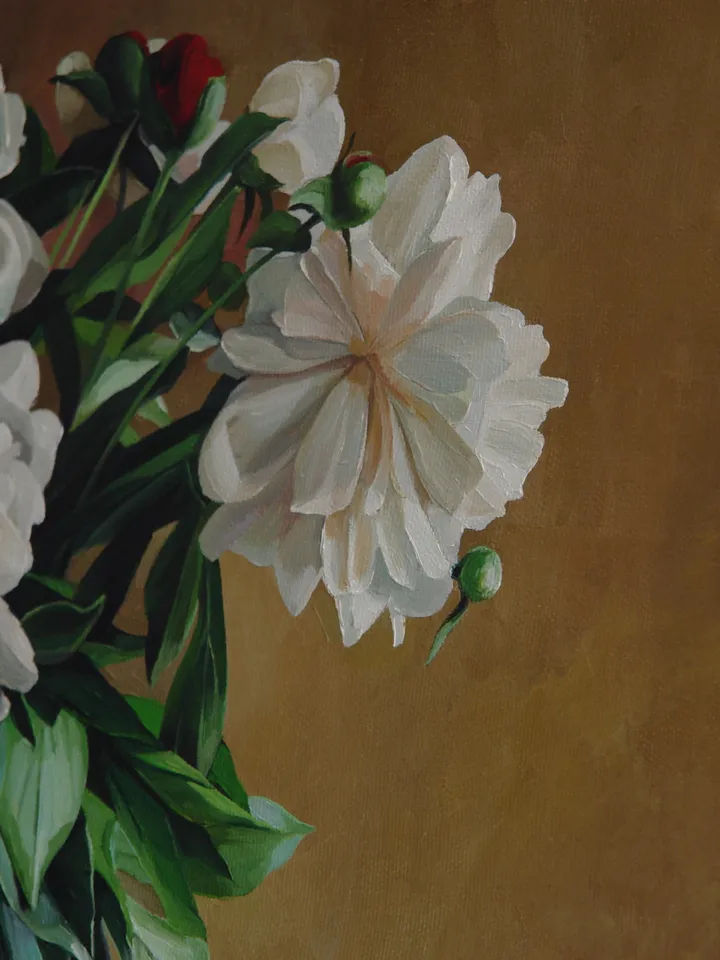 Painting Still life with white peonies