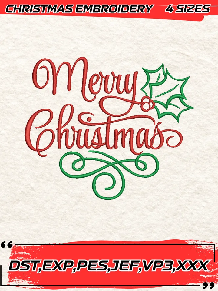 Merry Chrismas Embroidery Design,Christmas Embroidery Design,4 Sizes,Digital Download #5
