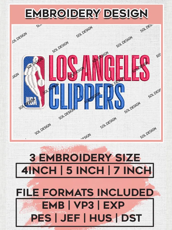 LA Clippers Embroidery Designs, NBA Clippers Embroidery Files, NBA Embroidery Designs, Machine Embroidery Design File, Instant Download, Digital Download