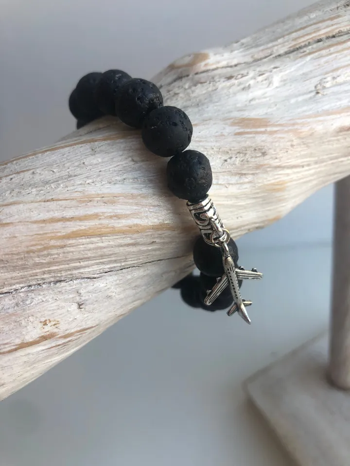 Genuine Lava Stone Bracelet with Airplane | Travellers Bracelet | Gift for her | Gift for Thraveler | Nomad Gift | Bali Jewerly Handmade