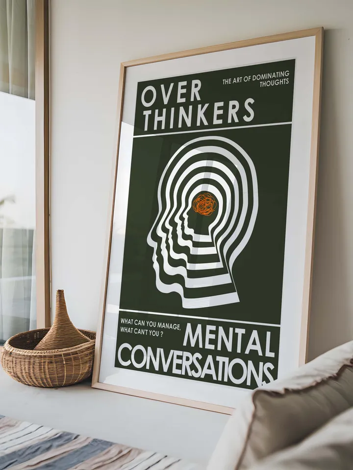 Overthinkers Wall Art Digital Print Retro Style Creativity Poster Eclectic Printable Artwork Trendy Room Decor Instant Download White Green